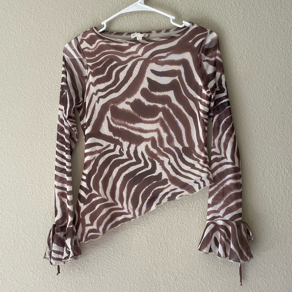 Y2K Asymmetric Mesh Top in Brown Zebra-Print